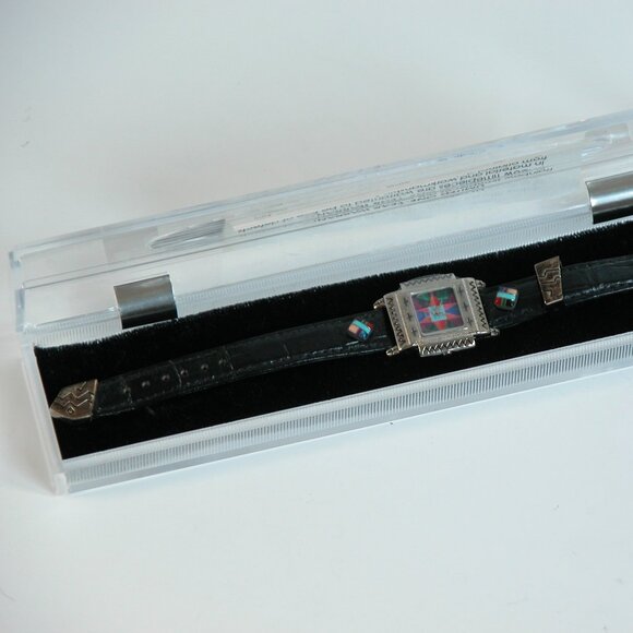 Vtg 80s 90s Watch Southwest Turquoise Inlay NOS Rainbow Timepiece - Picture 4 of 12